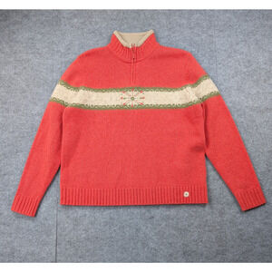 Woolrich Sweater Womens Large Lambswool Nordic Fair Isle 1/4 Zip Orange Western